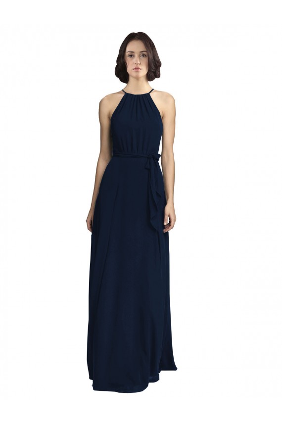 Dark Navy High Neck Sleeveless A-Line Evening Gowns / Bridesmaid Dresses Townsville