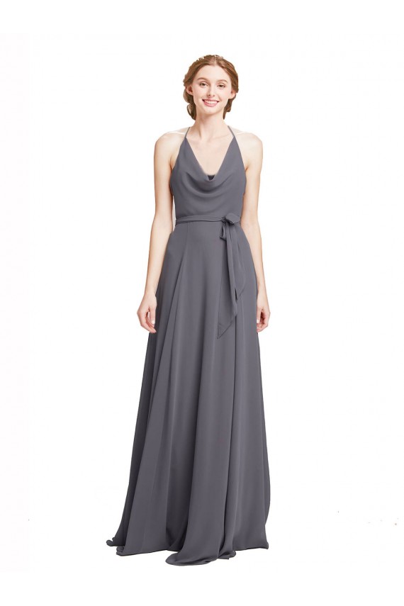 Slate Grey Halter Neck Sleeveless A-Line Bridesmaid Dress Townsville