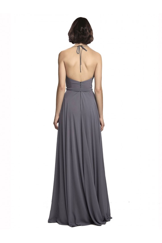 Slate Grey Halter Neck Sleeveless A-Line Bridesmaid Dress Townsville