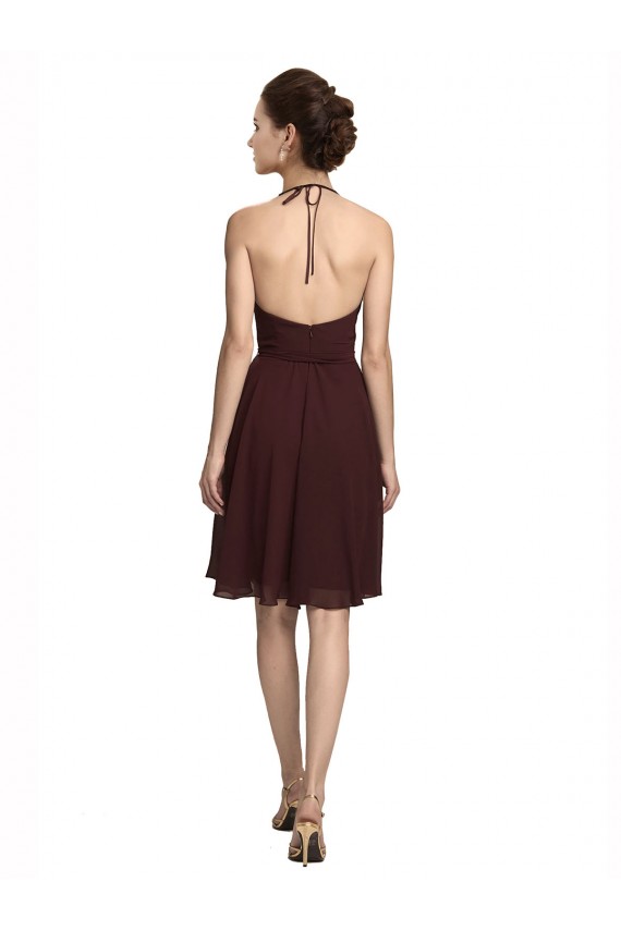Burgundy Gold Halter Neck Sleeveless A-Line Bridesmaid Dress Townsville