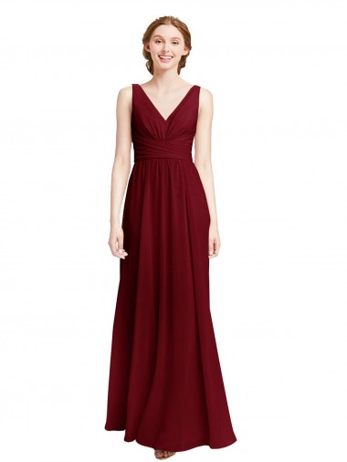 Burgundy V-Neck Sleeveless A-Line Bridesmaid Dress / Evening Gowns Townsville