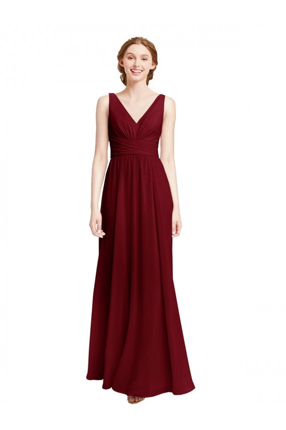 Burgundy V-Neck Sleeveless A-Line Bridesmaid Dress / Evening Gowns Townsville