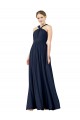 Dark Navy V-Neck Sleeveless Princess Bridesmaid Gowns Townsville