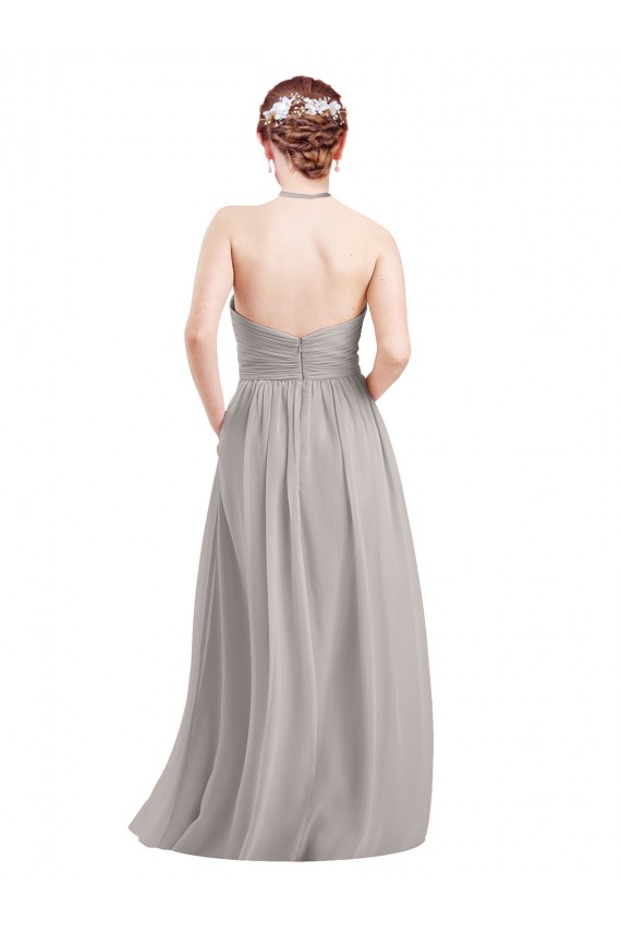 Dark Navy High Neck Sleeveless Open Back A-Line Evening Gowns / Bridesmaid Dress Townsville
