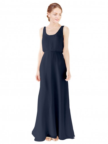 Dark Navy Scoop Neck Sleeveless Open Back A-Line Bridesmaid Dress Townsville