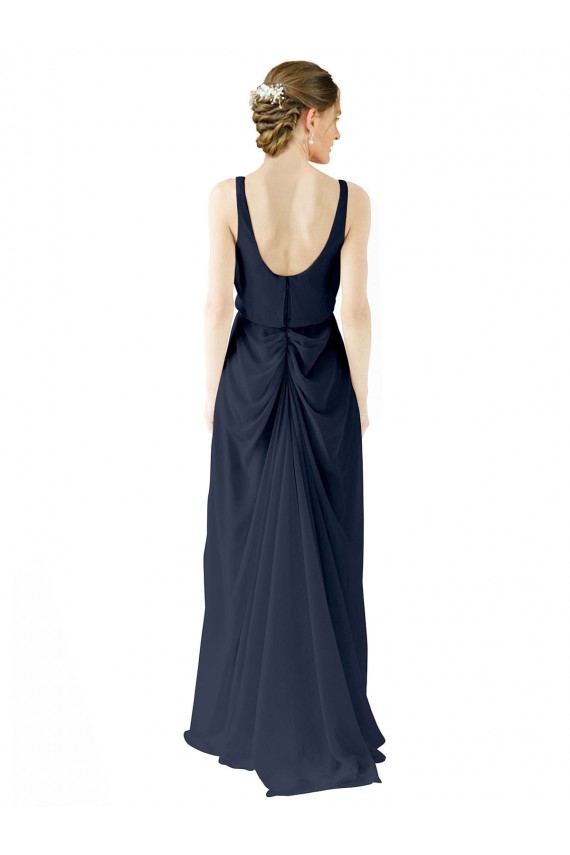 Dark Navy Scoop Neck Sleeveless Open Back A-Line Bridesmaid Dress Townsville