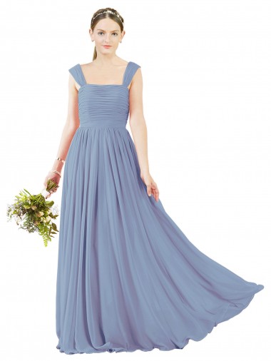 Dusty Blue Square Neck Sleeveless Open Back A-Line Bridesmaid Dress Townsville