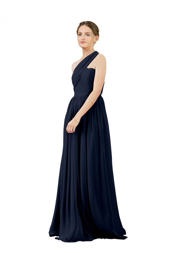 Dark Navy One Shoulder Sleeveless A-Line Bridal Party Dress / Evening Dress Townsville
