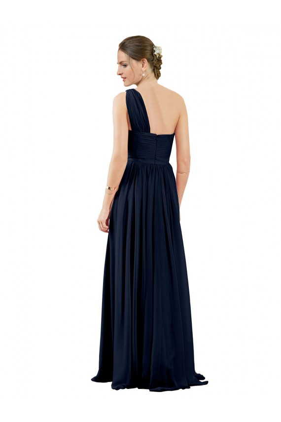 Dark Navy One Shoulder Sleeveless A-Line Bridal Party Dress / Evening Dress Townsville