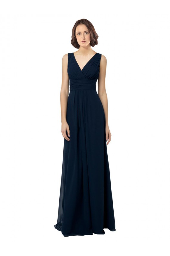 Dark Navy V-Neck Sleeveless V-Back A-Line Bridal Party Dress Townsville