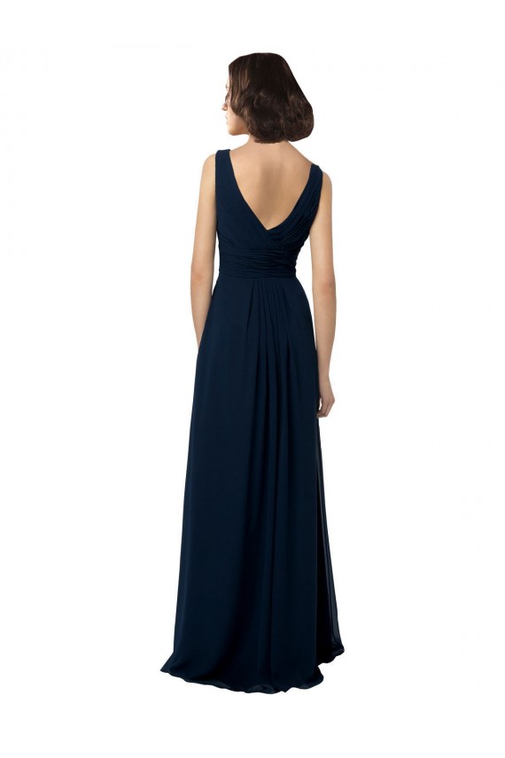 Dark Navy V-Neck Sleeveless V-Back A-Line Bridal Party Dress Townsville