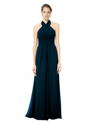 Midnight Green Halter Neck Sleeveless Twist Back A-Line Formal Dress / Bridesmaid Dress Townsville
