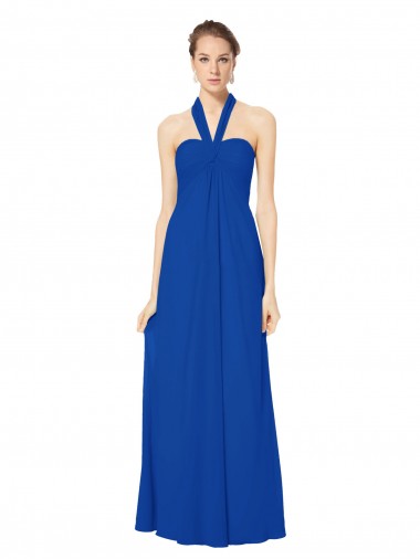 Royal Blue Halter Neck Sleeveless Low Back A-Line Bridesmaid Dress Townsville
