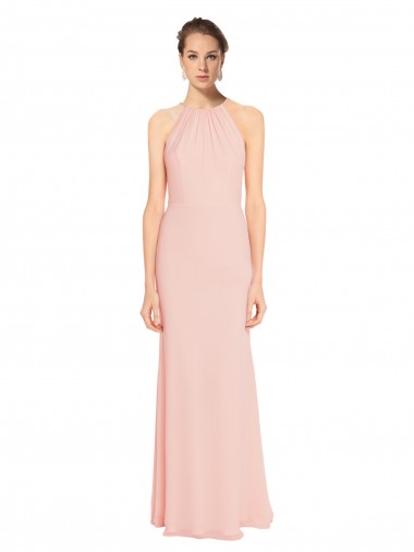 Pink Halter Neck Sleeveless A-Line Bridesmaid Dress Townsville