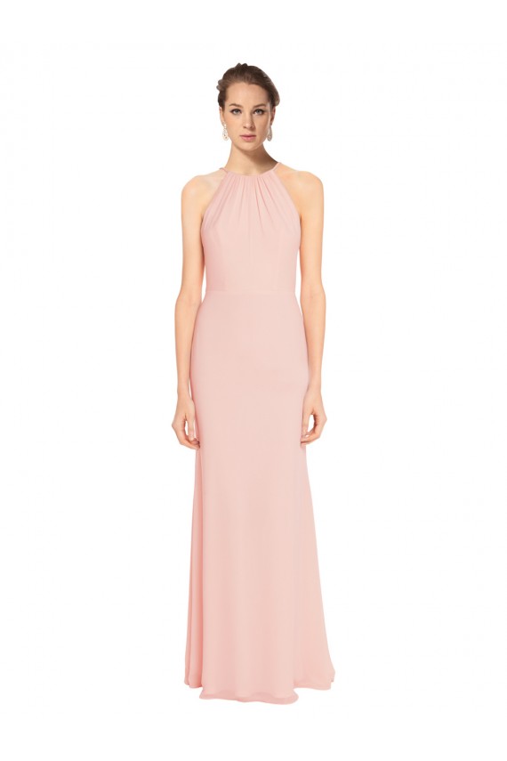 Pink Halter Neck Sleeveless A-Line Bridesmaid Dress Townsville