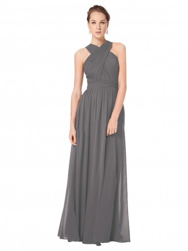 Stormy Silver Halter Neck Sleeveless Keyhole Back A-Line Bridesmaid Dress Townsville