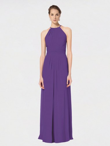 Plum Purple Halter Neck Sleeveless Open Back A-Line Bridesmaid Dress Townsville