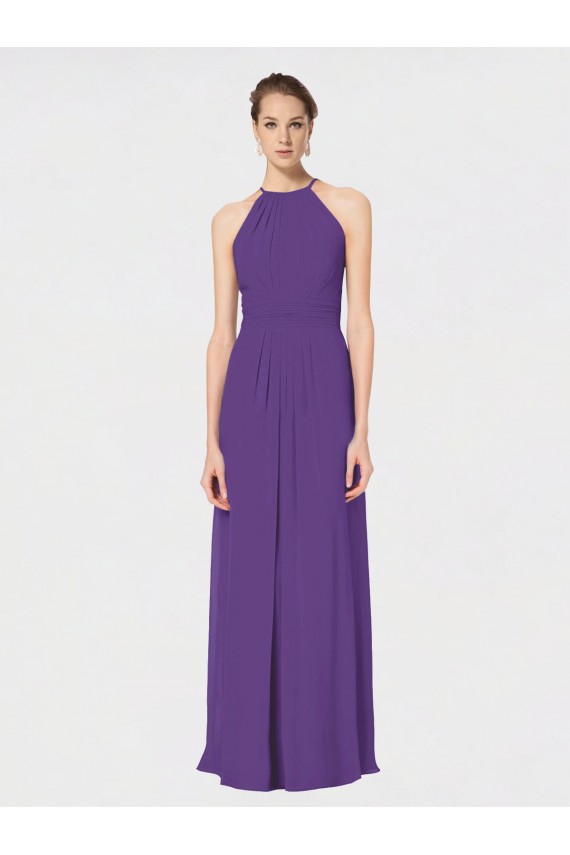 Plum Purple Halter Neck Sleeveless Open Back A-Line Bridesmaid Dress Townsville