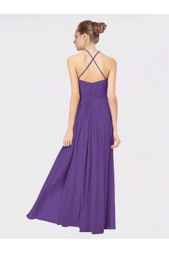 Plum Purple Halter Neck Sleeveless Open Back A-Line Bridesmaid Dress Townsville