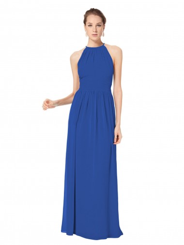 Royal Blue Halter Neck Sleeveless Keyhole Back A-Line Bridesmaid Dress / Evening Dress Townsville