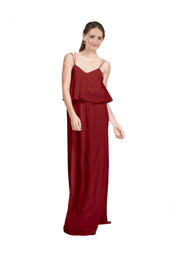 Burgundy Spaghetti Straps Sleeveless Open Back A-Line Bridesmaid Dress Townsville