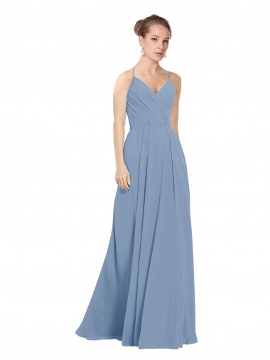 Dusty Blue V-Neck Sleeveless V-Back A-Line Evening Dress / Bridesmaid Dress Townsville