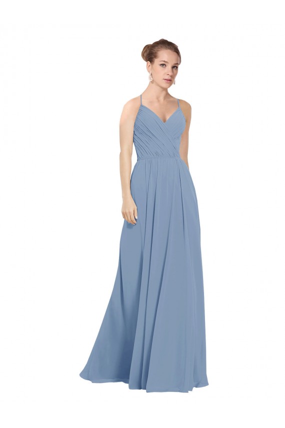 Dusty Blue V-Neck Sleeveless V-Back A-Line Evening Dress / Bridesmaid Dress Townsville