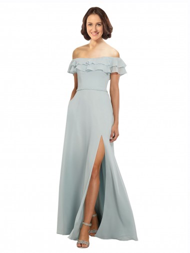 Sea Glass Off the Shoulder Sleeveless Keyhole Back A-Line Bridesmaid Dress Townsville