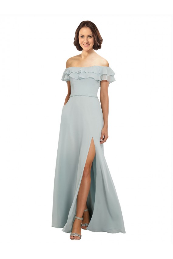Sea Glass Off the Shoulder Sleeveless Keyhole Back A-Line Bridesmaid Dress Townsville
