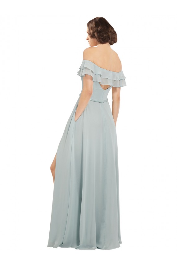 Sea Glass Off the Shoulder Sleeveless Keyhole Back A-Line Bridesmaid Dress Townsville