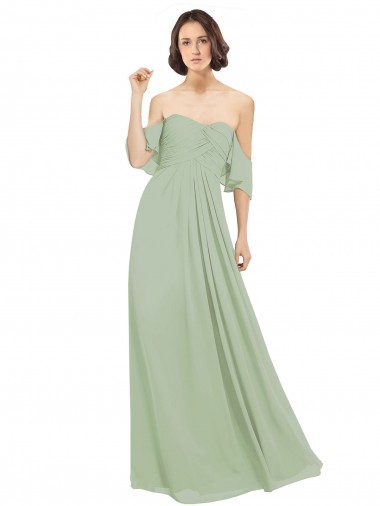 Smoke Green Off the Shoulder Cold Shoulder A-Line Bridesmaid Dress Townsville