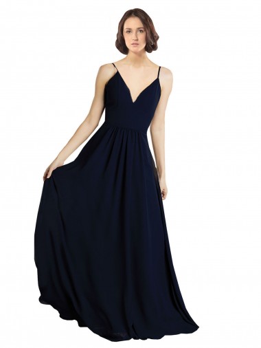 Dark Navy V-Neck Sleeveless A-Line Bridesmaid Dress & Gowns Townsville
