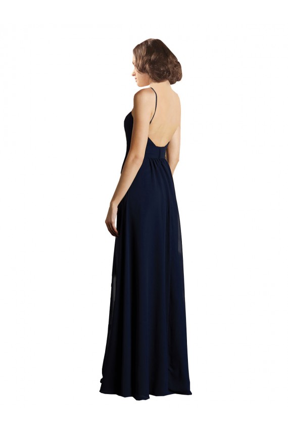 Dark Navy V-Neck Sleeveless A-Line Bridesmaid Dress & Gowns Townsville