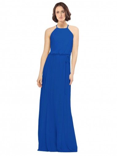 Royal Blue Jewel Neck Sleeveless A-Line Bridal Party Dress Townsville