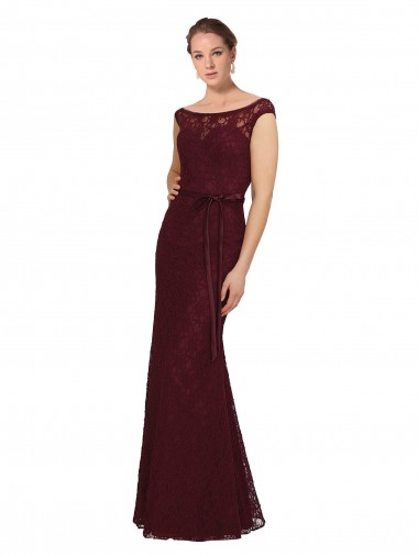 Burgundy Gold Bateau Neck Cap Sleeves Sheath Bridesmaid Dress Townsville
