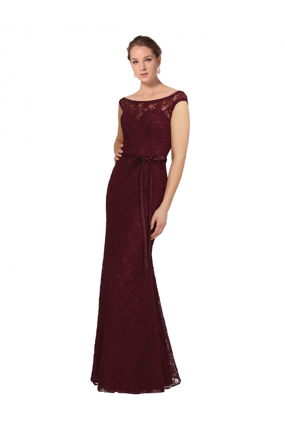 Burgundy Gold Bateau Neck Cap Sleeves Sheath Bridesmaid Dress Townsville