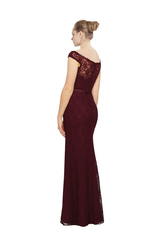 Burgundy Gold Bateau Neck Cap Sleeves Sheath Bridesmaid Dress Townsville