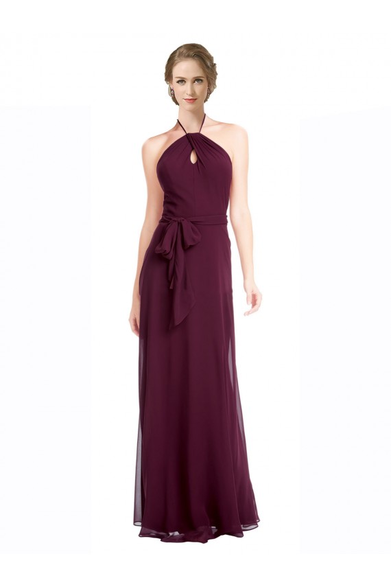 Burgundy Halter Neck Sleeveless Low Back A-Line Evening Dress / Bridesmaid Dress Townsville