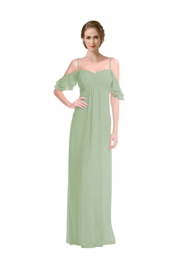 Smoke Green Spaghetti Straps Sleeveless Low Back A-Line Formal Dress / Bridesmaid Dress Townsville
