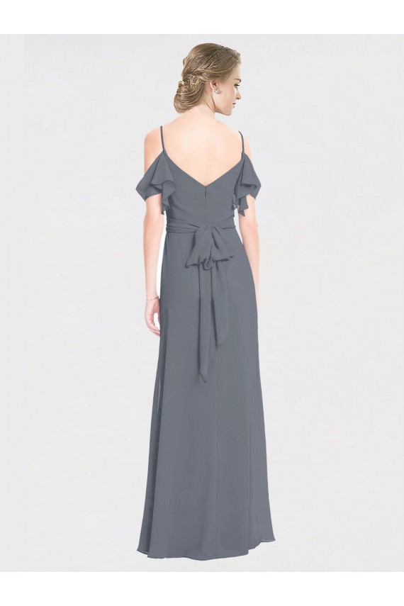 Slate Grey V-Neck Flutter Sleeves V-Back A-Line Bridesmaid Dress Townsville