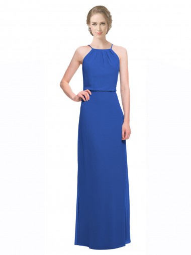 Blue Spaghetti Straps Sleeveless Low Back A-Line Bridesmaid Dress Townsville