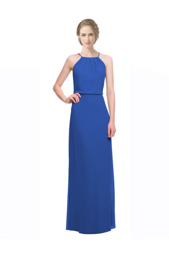 Blue Spaghetti Straps Sleeveless Low Back A-Line Bridesmaid Dress Townsville