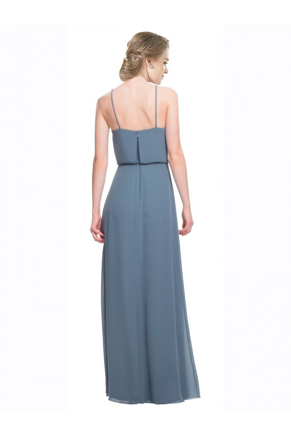 Blue Spaghetti Straps Sleeveless Low Back A-Line Bridesmaid Dress Townsville
