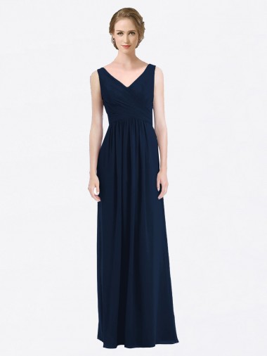 Dark Navy V-Neck Sleeveless Low Back A-Line Evening Gowns / Bridesmaid Dress Townsville