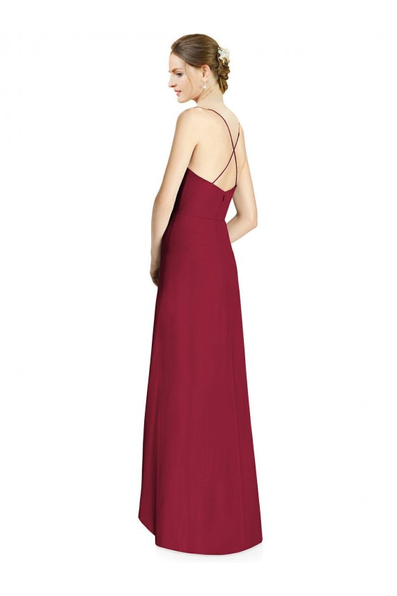 Burgundy V-Neck Sleeveless Open Back A-Line High Low Bridesmaid Dress Townsville