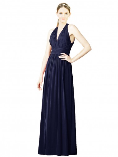 Dark Navy V-Neck Sleeveless Keyhole Back A-Line Bridesmaid Dresses Townsville