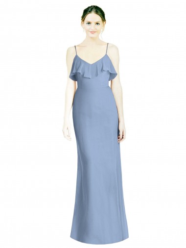 Dusty Blue V-Neck Sleeveless Open Back A-Line Bridesmaid Dresses Townsville