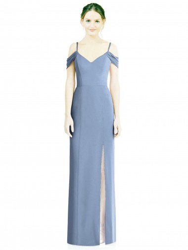 Dusty Blue Jewel Cold Shoulder Open Back A-Line Formal Evening Gown / Bridesmaid Dress Townsville