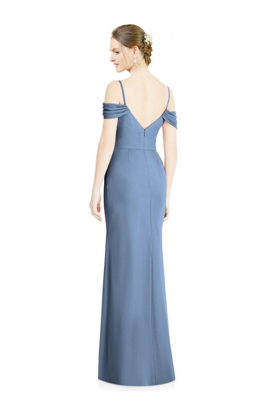 Dusty Blue Jewel Cold Shoulder Open Back A-Line Formal Evening Gown / Bridesmaid Dress Townsville