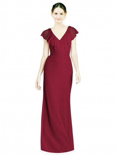 Burgundy V-Neck Sleeveless V-Back Trumpet Bridesmaid Dress Townsville